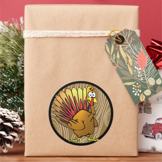 Funny Cartoon Thanksgiving Turkije Ronde Sticker (Feestdagen)