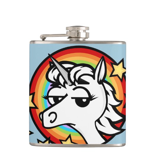 FUNNY CARTOON UNICORN EN RAINBOW GRAPHIC FLASK HEUPFLES (Voorkant)