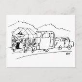 Funny Cartoon van Car Towing Caravan en Greenhouse Briefkaart (Voorkant)