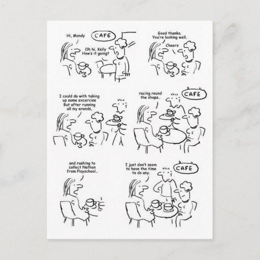 Funny Cartoon van vrouwen in een koffiewinkel Briefkaart (Voorkant)