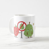 Funny Cartoon, Verboden fruit, Apple en Durian Koffiemok (Voorkant links)