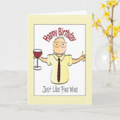 Funny Cartoon Wine Birthday Kaart voor mannen (Gele Bloem)