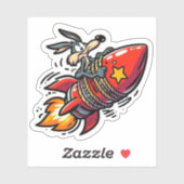 Funny Cartoon Wolf on Rocket Sticker - Retro Acme  (Vel)