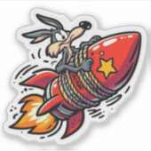 Funny Cartoon Wolf on Rocket Sticker - Retro Acme  (Voorkant)