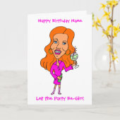 Funny Cartoon Woman Drink Gin Redhead Birthday Kaart (Gele Bloem)