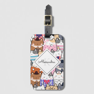 Funny Cartoonish Cats Kitten Pattern Monogram Kind Bagagelabel