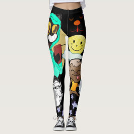 Funny cartoons zwarte gele groene sterren leggings