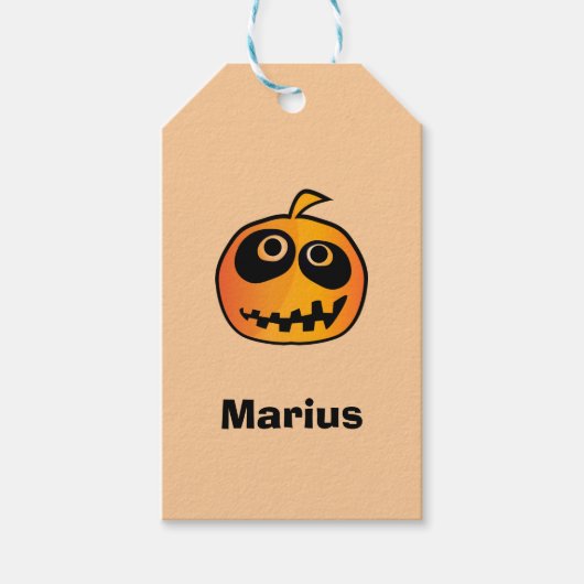 Funny Carved Sinaasappel Halloween Pumpkin Naam Cadeaulabel (Voorkant)