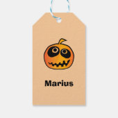 Funny Carved Sinaasappel Halloween Pumpkin Naam Cadeaulabel (Achterkant)