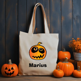 Funny Carved Sinaasappel Halloween Pumpkin Naam Tote Bag