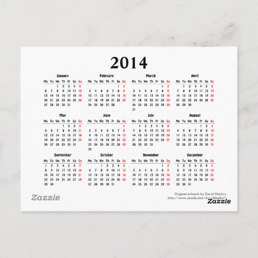 Funny Cat 2014 Calendar Briefkaart (Achterkant)