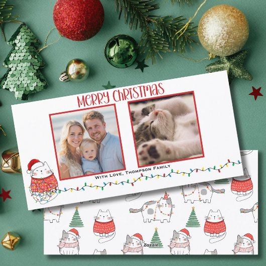 Funny Cat 2 Photo Meowy Christmas Custom  Feestdagenkaart