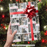 Funny Cat 4 Foto MEOWY CHRISTMAS gepersonaliseerd Cadeaupapier<br><div class="desc">Creëer uw eigen persoonlijke huiskat of katje met foto's met een nieuwe kerstvakantie, cadeautje voor kerstvakanties, met de grappige groet MEOWY CHRISTMAS, 4 foto's, jouw naam en kattenpootafdrukken, overlay in uw keuze van kleuren voor alle tekst, pauzes of achtergrondkleur (weergegeven in rode tekst en poetafdrukken tegen wit). BIJSTAND: Voor hulp...</div>