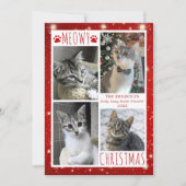 Funny Cat 4 Photo Collage MEOWY CHRISTMAS Red Feestdagenkaart (Voorkant)