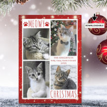 Funny Cat 4 Photo Collage MEOWY CHRISTMAS Red