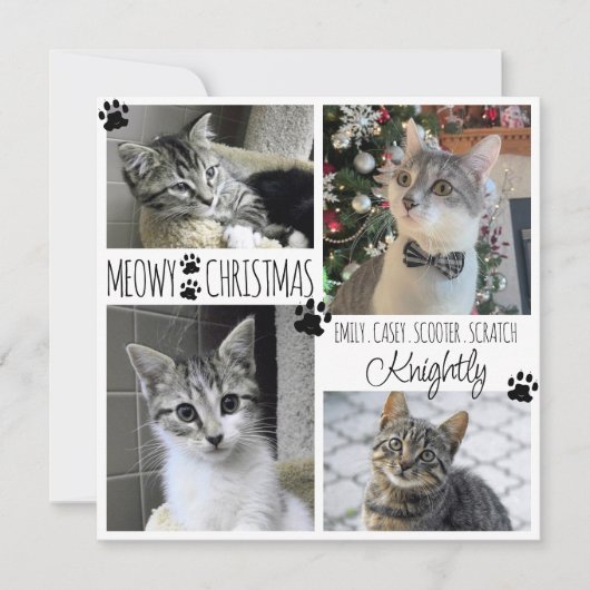 Funny Cat 4 Photo Paw Prins MEOWY CHRISTMAS Kaart (Voorkant)