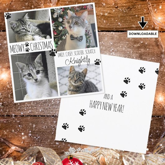 Funny Cat 4 Photo Paw Prins MEOWY CHRISTMAS Kaart