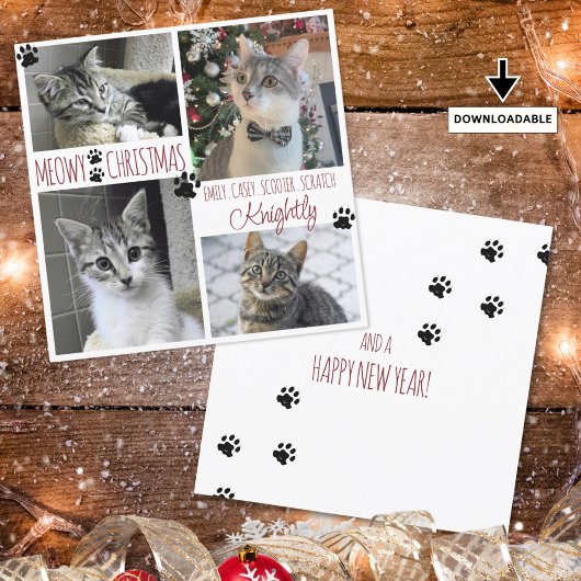 Funny Cat 4 Photo Paw Prins MEOWY CHRISTMAS Kaart