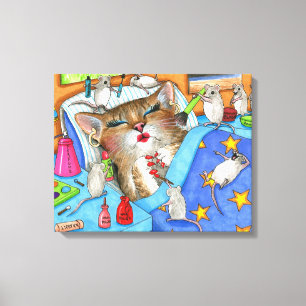 Funny Cat 508 muis make-up poster Canvas Afdruk