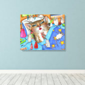 Funny Cat 508 muis make-up poster Canvas Afdruk (Insitu (Houten vloer))