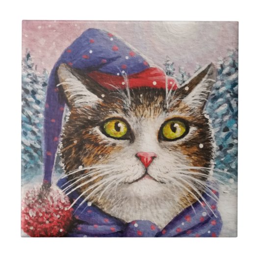 Funny Cat 631 Winter Snow Tegeltje (Voorkant)