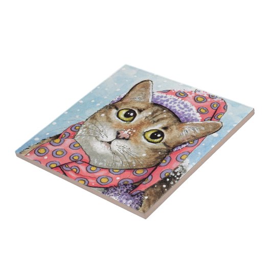 Funny Cat 642 Winter Snow Tegeltje (Zijkant)