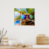 Funny Cat 675 Beach Poster (Keuken)