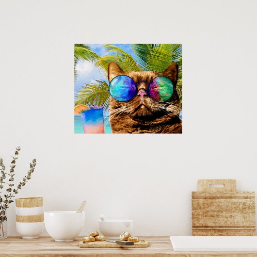 Funny Cat 675 Beach Poster (Keuken)