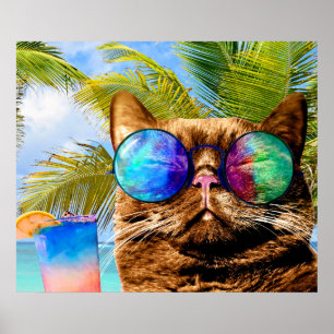 Funny Cat 675 Beach Poster
