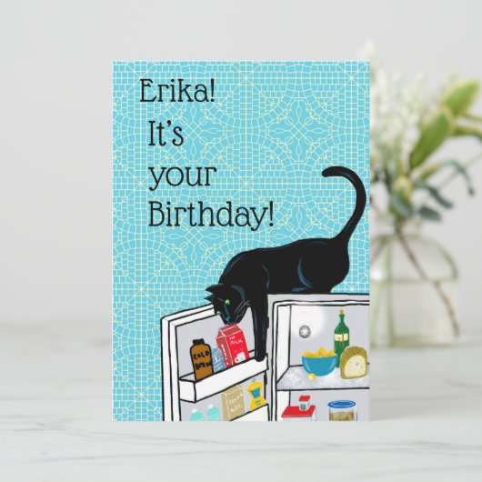 Funny Cat 9 Lives Personalized Birthday Kaart (Staand voorkant)