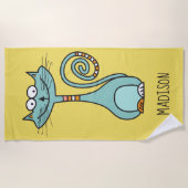 Funny Cat aangepaste naam en kleurenhanddoek Strandlaken (Voorkant)