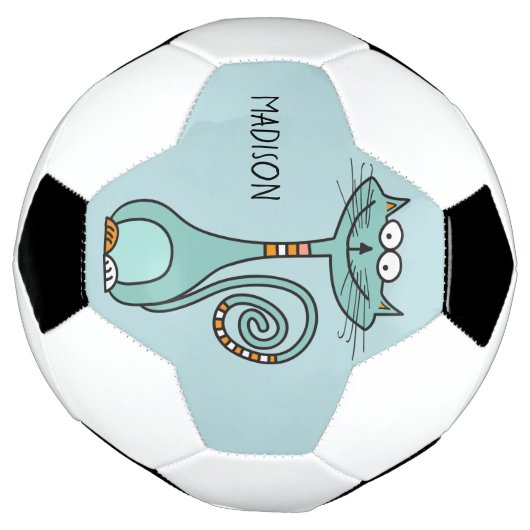 Funny Cat, aangepaste naam en voetbal in kleur (Gedraaid)