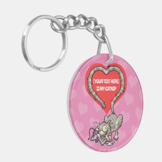 Funny Cat Add Your Own Text Crazy Catnip Cartoon Sleutelhanger (Voorkant Links)