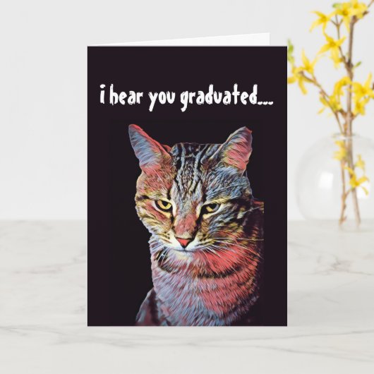Funny Cat Afstuderen Kaart (Gele Bloem)