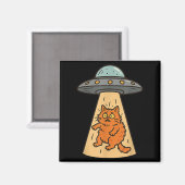 Funny Cat Alien Abduction UFO Ruimteschip Kat Sci Magneet (Voorkant / Achterkant)