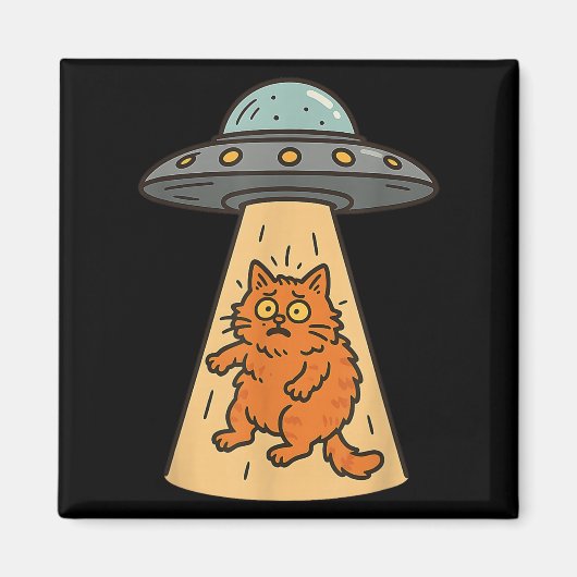 Funny Cat Alien Abduction UFO Ruimteschip Kat Sci Magneet (Voorkant)