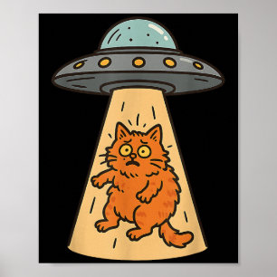 Funny Cat Alien Abduction UFO Ruimteschip Kat Sci Poster