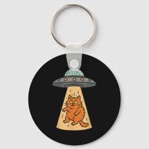Funny Cat Alien Abduction UFO Ruimteschip Kat Sci Sleutelhanger