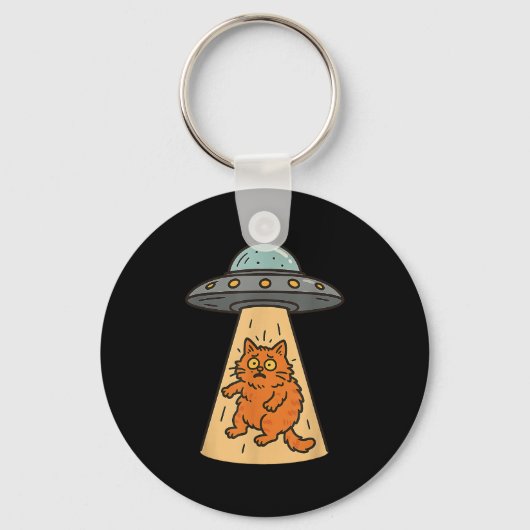 Funny Cat Alien Abduction UFO Ruimteschip Kat Sci Sleutelhanger (Voorkant)
