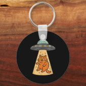 Funny Cat Alien Abduction UFO Ruimteschip Kat Sci Sleutelhanger (Voorkant)
