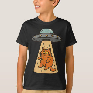 Funny Cat Alien Abduction UFO Ruimteschip Kat Sci T-shirt