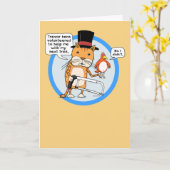 Funny Cat and Bird Magic Trick Birthday Kaart (Gele Bloem)