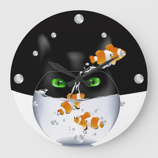 Funny Cat and Clownfish Wall Clock Grote Klok (Voorkant)