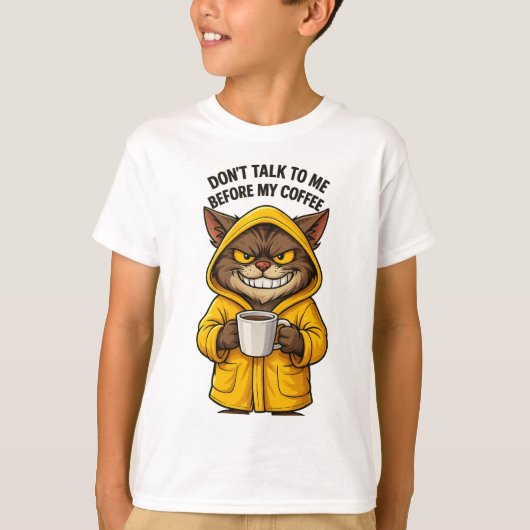 Funny Cat and Coffee T-shirt (Voorkant)