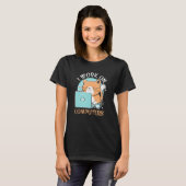 Funny Cat and Computer Laptop Pet laat me werken T-shirt (Voorkant volledig)