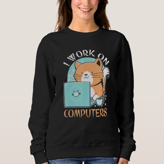 Funny Cat and Computer Laptop Pet laat me werken Trui (Voorkant)