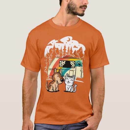 Funny Cat and Dog Camping with Friends Caravan fri T-shirt (Voorkant)