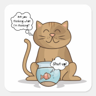 Funny Cat and Fish Conversation Vierkante Sticker