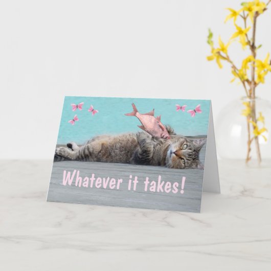 Funny Cat and Fish Enmoegement Kaart (Gele Bloem)