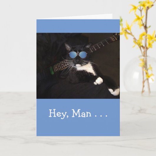 Funny Cat and Guitar Cancer Support Kaart (Gele Bloem)